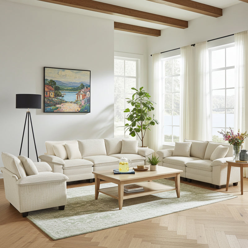 Living Room Sofa Corduroy Cloud-like Couch Modular Sectional Large Set