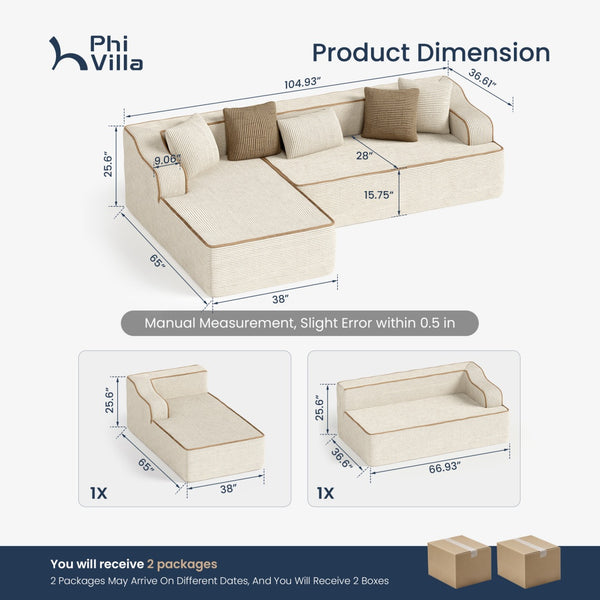 Deluxe Living Room Modular Sectional Sofa Compressed Boneless Couch