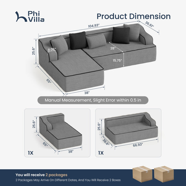 Deluxe Living Room Modular Sectional Sofa Compressed Boneless Couch