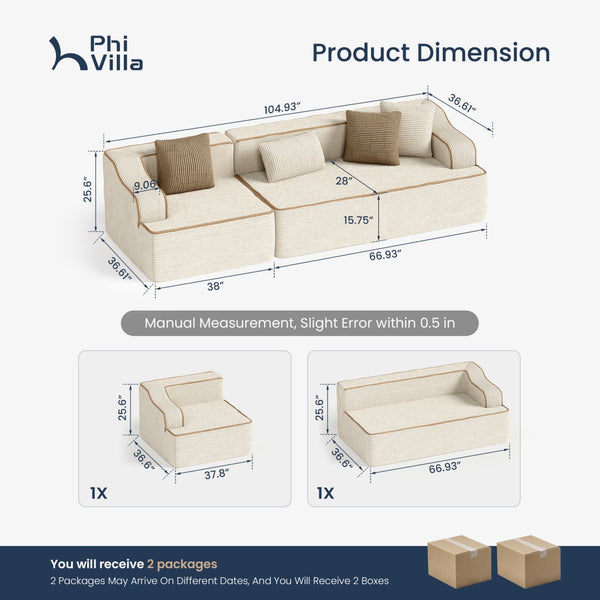 Deluxe Living Room Modular Sectional Sofa Compressed Boneless Couch