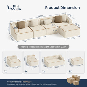 Deluxe Living Room Modular Sectional Sofa Compressed Boneless Couch