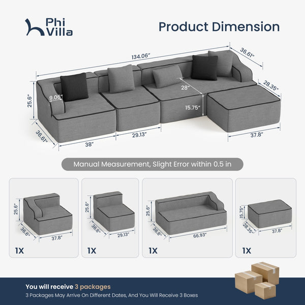 Deluxe Living Room Modular Sectional Sofa Compressed Boneless Couch