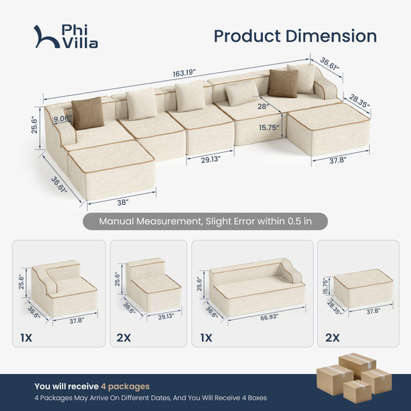 Deluxe Living Room Modular Sectional Sofa Compressed Boneless Couch