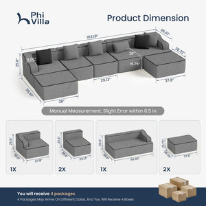 Deluxe Living Room Modular Sectional Sofa Compressed Boneless Couch