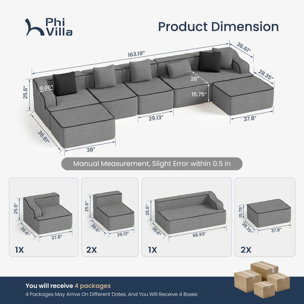 Deluxe Living Room Modular Sectional Sofa Compressed Boneless Couch