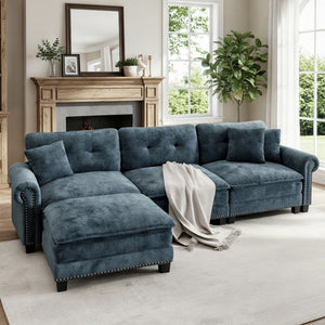 Charleston Velvet-Chenille L-Shaped Living Room Couch with Ottoman