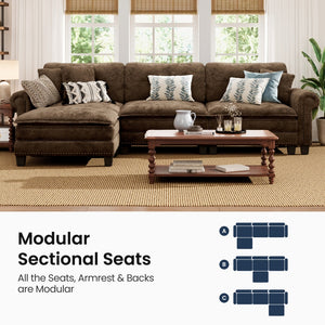 Charleston Velvet-Chenille L-Shaped Living Room Couch with Ottoman