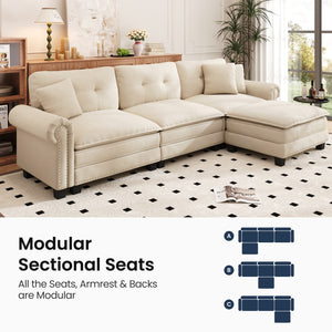 Charleston Velvet-Chenille L-Shaped Living Room Couch with Ottoman