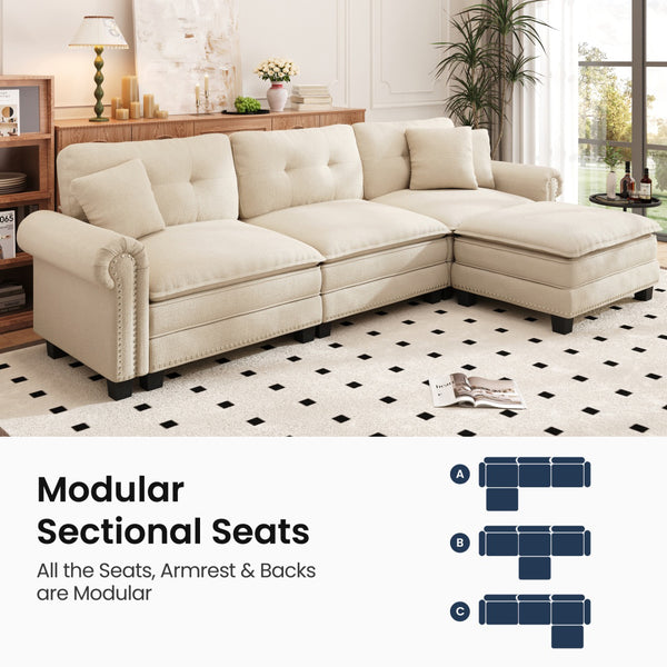 Charleston Velvet-Chenille L-Shaped Living Room Couch with Ottoman