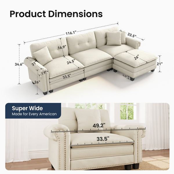 Charleston Velvet-Chenille L-Shaped Living Room Couch with Ottoman