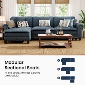 Charleston Linen-Look L-Shaped Living Room Couch with Ottoman