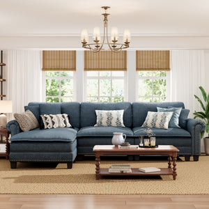 Charleston Linen-Look L-Shaped Living Room Couch with Ottoman