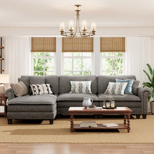 Charleston Linen-Look L-Shaped Living Room Couch with Ottoman