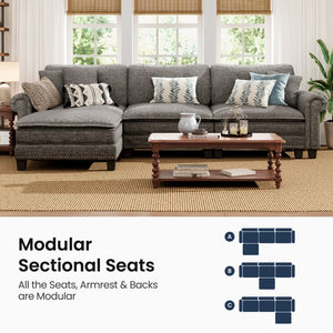 Charleston Linen-Look L-Shaped Living Room Couch with Ottoman