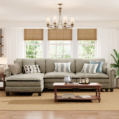 Charleston Linen-Look L-Shaped Living Room Couch with Ottoman