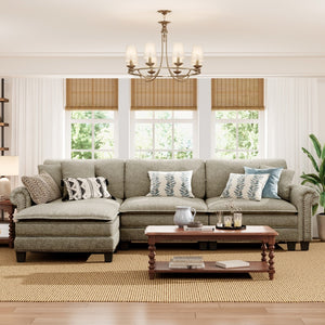 Charleston Linen-Look L-Shaped Living Room Couch with Ottoman