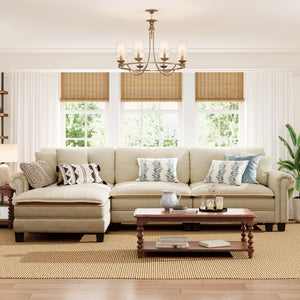 Charleston Linen-Look L-Shaped Living Room Couch with Ottoman