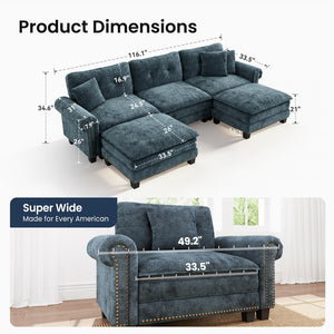 Charleston Velvet-Chenille U-Shaped Living Room Couch with Ottoman