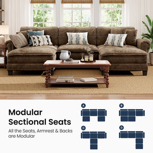 Charleston Velvet-Chenille U-Shaped Living Room Couch with Ottoman