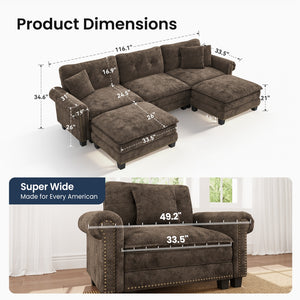 Charleston Velvet-Chenille U-Shaped Living Room Couch with Ottoman