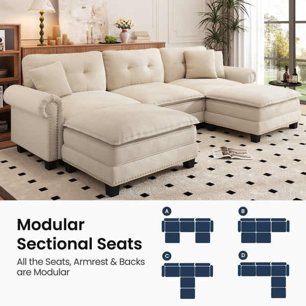 Charleston Velvet-Chenille U-Shaped Living Room Couch with Ottoman