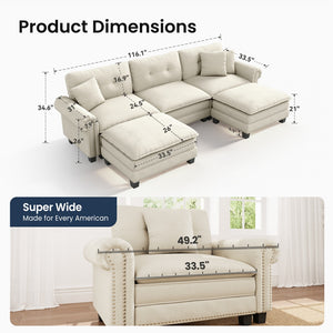 Charleston Velvet-Chenille U-Shaped Living Room Couch with Ottoman