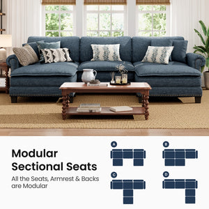 Charleston Linen-Look U-Shaped Living Room Couch with Ottoman