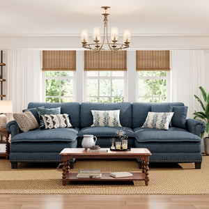 Charleston Linen-Look U-Shaped Living Room Couch with Ottoman