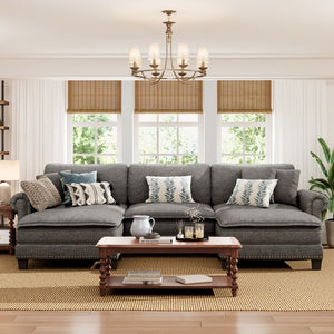 Charleston Linen-Look U-Shaped Living Room Couch with Ottoman