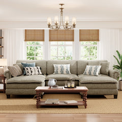 Charleston Linen-Look U-Shaped Living Room Couch with Ottoman