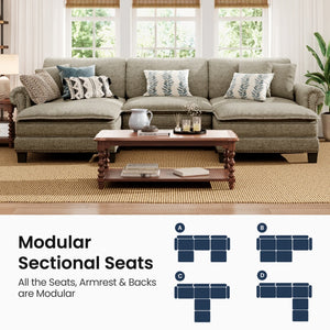 Charleston Linen-Look U-Shaped Living Room Couch with Ottoman