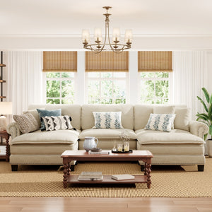 Charleston Linen-Look U-Shaped Living Room Couch with Ottoman