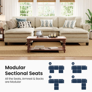 Charleston Linen-Look U-Shaped Living Room Couch with Ottoman