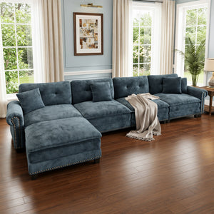 Charleston Velvet-Chenille L-Shaped Living Room Couch with Ottoman