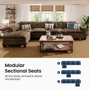 Charleston Velvet-Chenille L-Shaped Living Room Couch with Ottoman