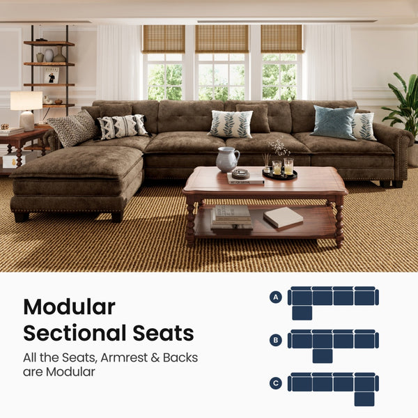 Charleston Velvet-Chenille L-Shaped Living Room Couch with Ottoman