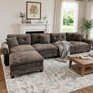 Charleston Velvet-Chenille L-Shaped Living Room Couch with Ottoman