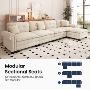 Charleston Velvet-Chenille L-Shaped Living Room Couch with Ottoman