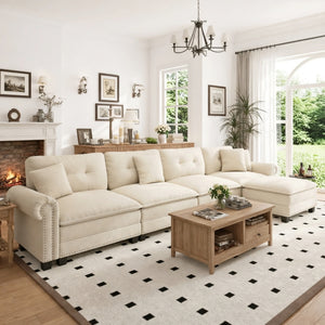 Charleston Velvet-Chenille L-Shaped Living Room Couch with Ottoman