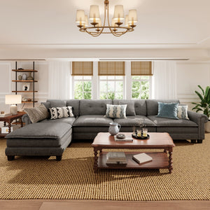 Charleston Linen-Look L-Shaped Living Room Couch with Ottoman