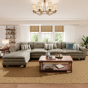 Charleston Linen-Look L-Shaped Living Room Couch with Ottoman
