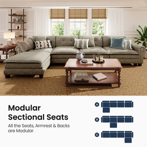 Charleston Linen-Look L-Shaped Living Room Couch with Ottoman