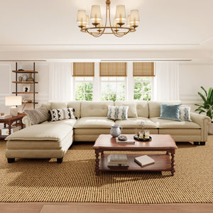 Charleston Linen-Look L-Shaped Living Room Couch with Ottoman
