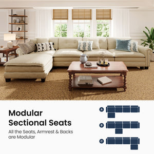 Charleston Linen-Look L-Shaped Living Room Couch with Ottoman