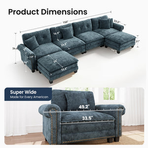 Charleston Velvet-Chenille U-Shaped Living Room Couch with Ottoman