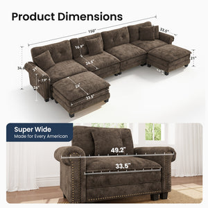 Charleston Velvet-Chenille U-Shaped Living Room Couch with Ottoman