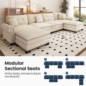 Charleston Velvet-Chenille U-Shaped Living Room Couch with Ottoman