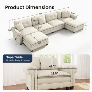 Charleston Velvet-Chenille U-Shaped Living Room Couch with Ottoman