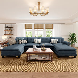 Charleston Linen-Look U-Shaped Living Room Couch with Ottoman