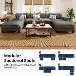 Charleston Linen-Look U-Shaped Living Room Couch with Ottoman